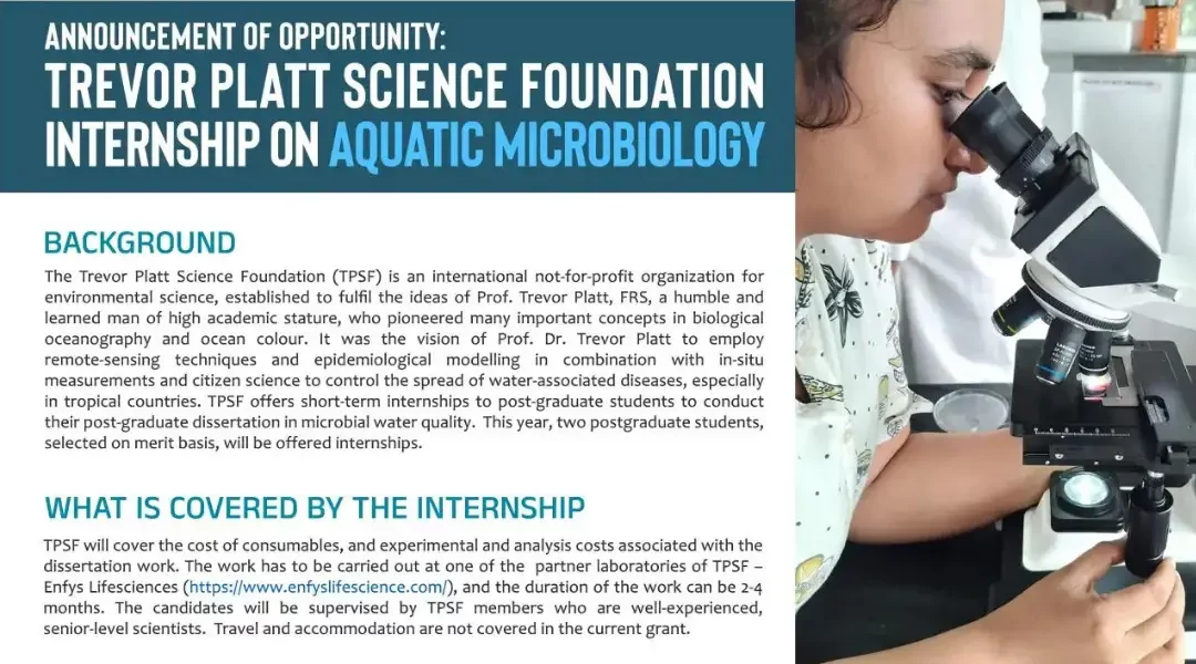 Trevor Platt Science Foundation Internship on Aquatic Microbiology